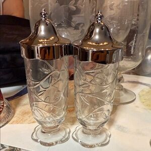 Vintage Princess House Fantasia Glass Salt + Pepper Shakers - Set of 2